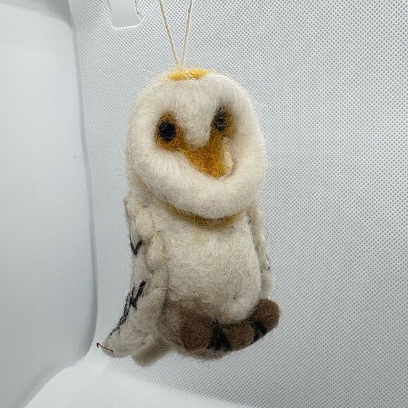 Handcrafted Felted Wool Barn Owl Bird Ornament made in Nepal, Fair Trade. - Picture 2 of 11